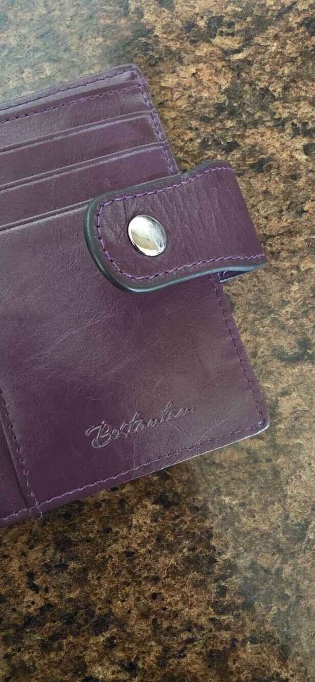 EUC Bostanten Women's Purple Eggplant Leather Snap Wallet WITHOUT ID Card Holder - Picture 2 of 5